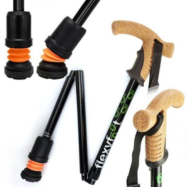 Flexyfoot Shock Absorbing Folding Walking Stick Cork Handle